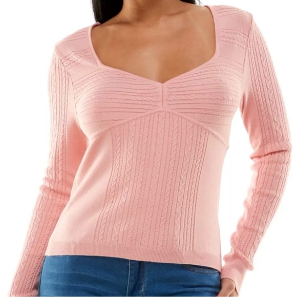 Crave Fame Sweater Sizes L & XL Junior Pink Soft Cable Knit Ribbed Stretchy New - Picture 1 of 13